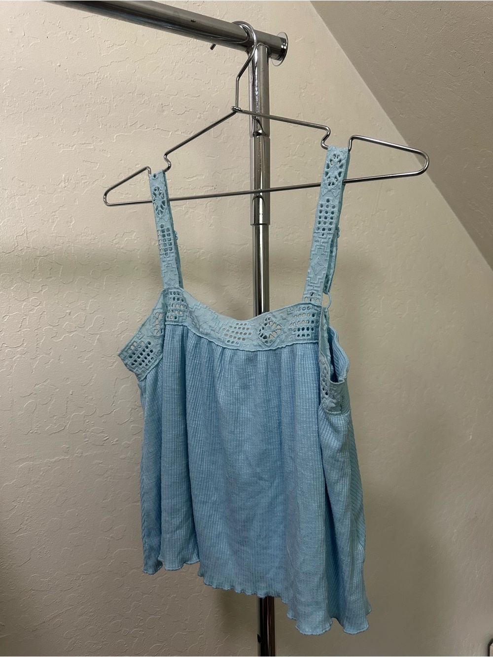 Rewind Light Blue Crochet-Trim Tank Top